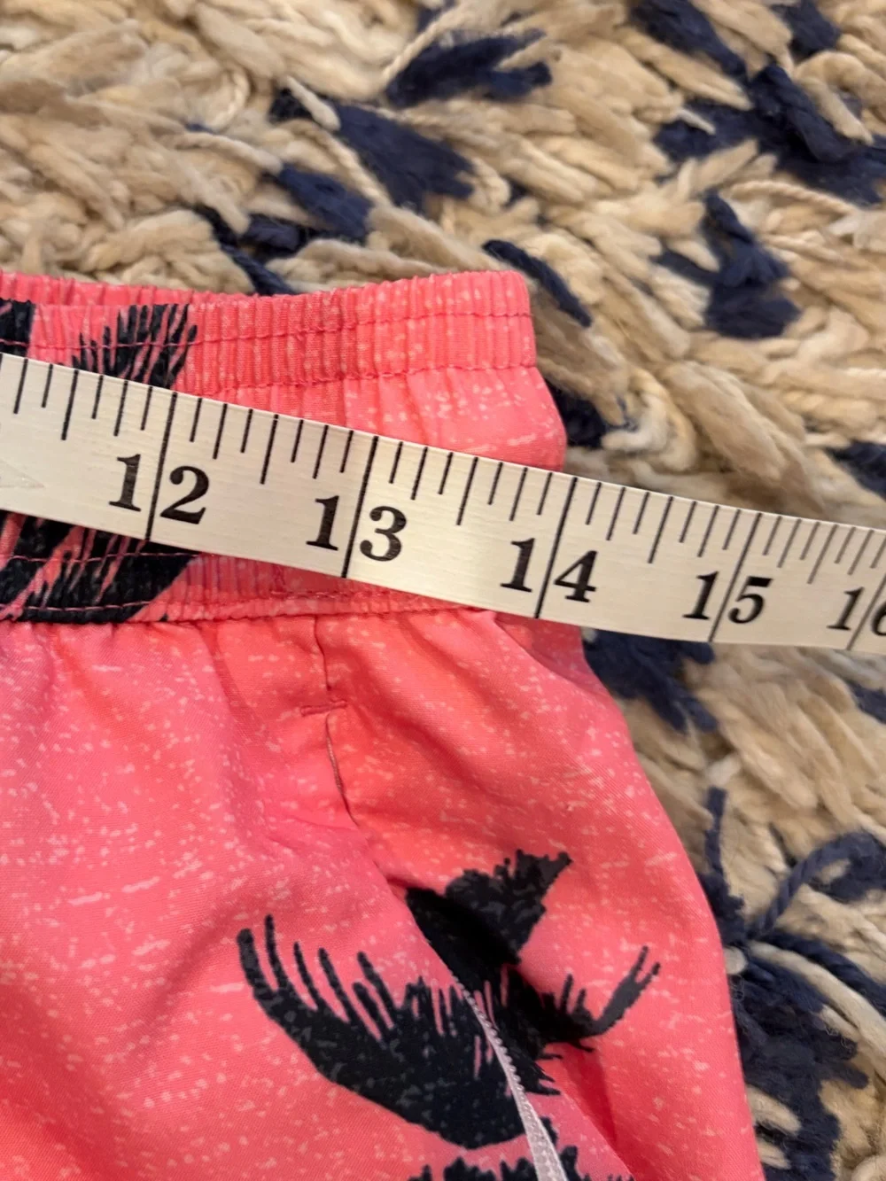 Coral Palm-Print Men's Swim Trunks with Drawstring Waist lined size small